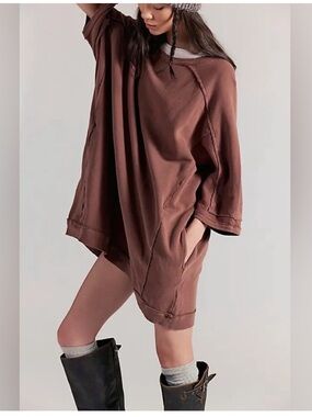 Free People Mari Muscle Pullover - Umber Earth Brown - Small